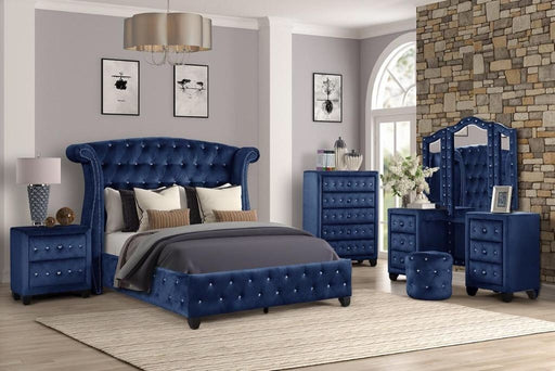 GFD Home - Sophia Full 5-N Vanity Upholstery Bedroom Set Made With Wood in Blue - GreatFurnitureDeal