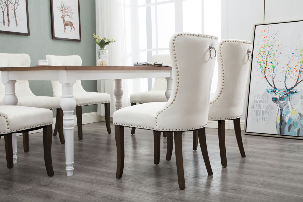 GFD Home - TOPMAX Dining Chair Tufted Armless Chair Upholstered Accent Chair, Set of 6 (Cream) - GreatFurnitureDeal