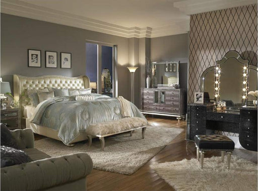 AICO Furniture - Hollywood Swank 5 Piece Eastern King Platform Bedroom Set in Creamy Pearl - 03000NEKUP3-14-5SET - GreatFurnitureDeal