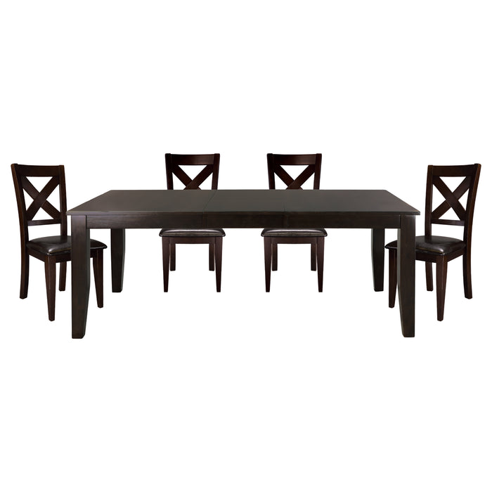 GFD Home - Strong Durable 5pc Dining Set Table w Self-Storing Leaf and 4 Side Chairs Warm Merlot Finish Dining Room Furniture - GreatFurnitureDeal