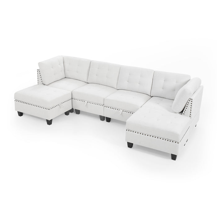 GFD Home - U shape Modular Sectional Sofa，DIY Combination，includes Two Single Chair ，Two Corner and Two Ottoman，Ivory Chenille - GreatFurnitureDeal