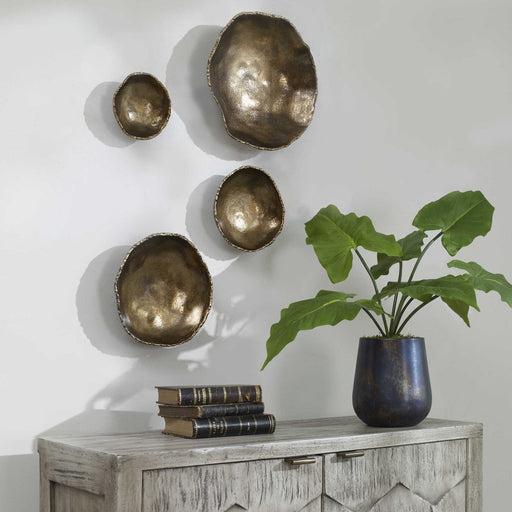 Uttermost - Lucky Coins Metal Wall Decor, S-4 in Vintage Brass - 04299 - GreatFurnitureDeal