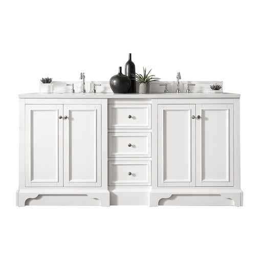 James Martin Furniture - De Soto 72" Double Vanity, Bright White w- 3 CM Carrara Marble Top - 825-V72-BW-3CAR - GreatFurnitureDeal