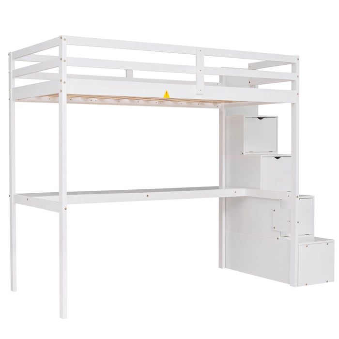 GFD Home - L-Shaped Twin Size Bunk Bed and Loft Bed with Built-in Middle Staircase and Desk, White - GreatFurnitureDeal