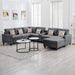 GFD Home - Nolan Gray Linen Fabric 7Pc Reversible Chaise Sectional Sofa with a USB, Charging Ports, Cupholders, Storage Console Table and Pillows and Interchangeable Legs - GreatFurnitureDeal