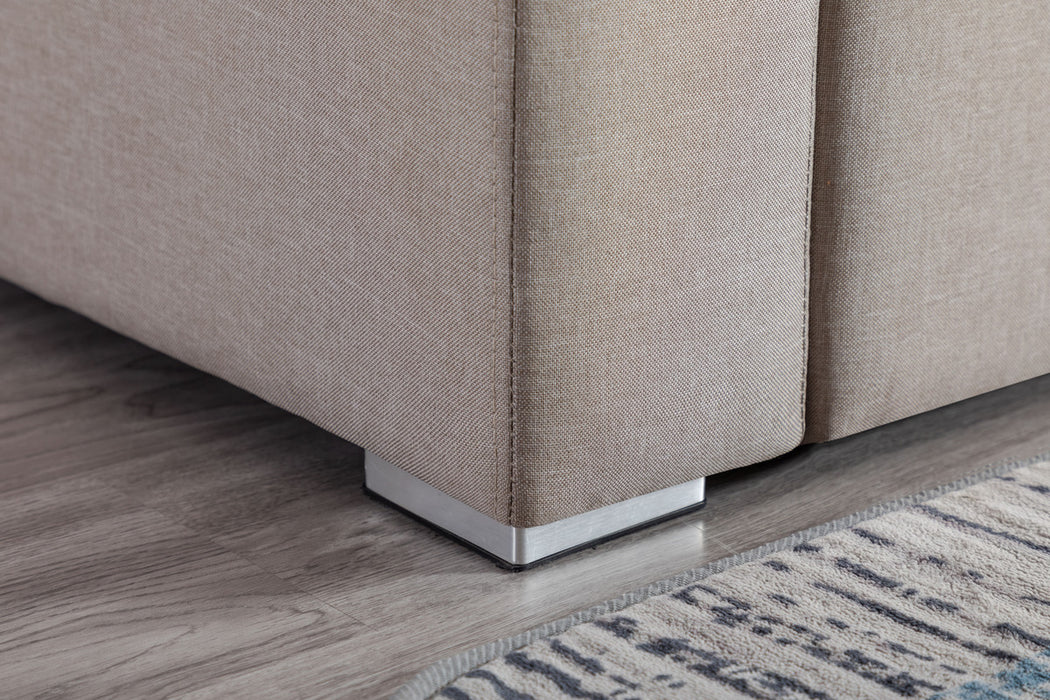 GFD Home - Nolan Beige Linen Fabric 6Pc Double Chaise Sectional Sofa with Interchangeable Legs, a USB, Charging Ports, Cupholders, Storage Console Table and Pillows - GreatFurnitureDeal