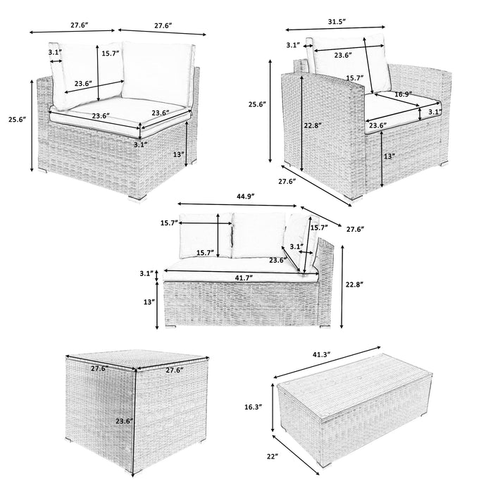 GFD Home - U_STYLE Patio Furniture Sets, 7-Piece Patio Wicker Sofa , Cushions, Chairs , a Loveseat , a Table and a Storage Box - GreatFurnitureDeal