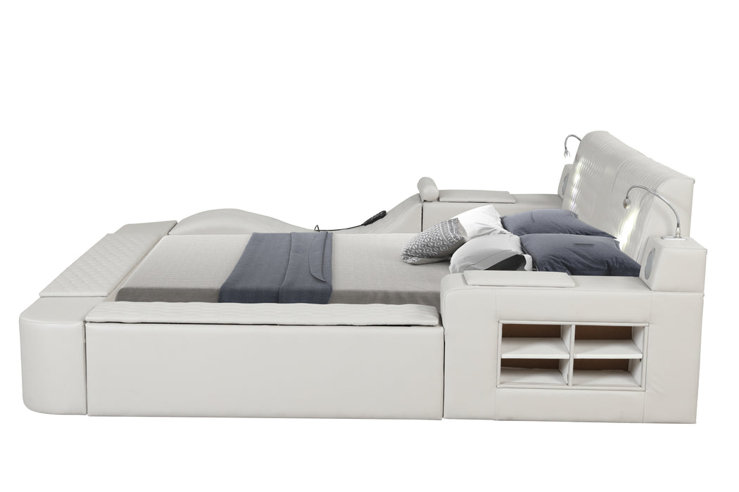 GFD Home - Zoya Smart Multifunctional Queen Size Bed Made with Wood in White - GreatFurnitureDeal