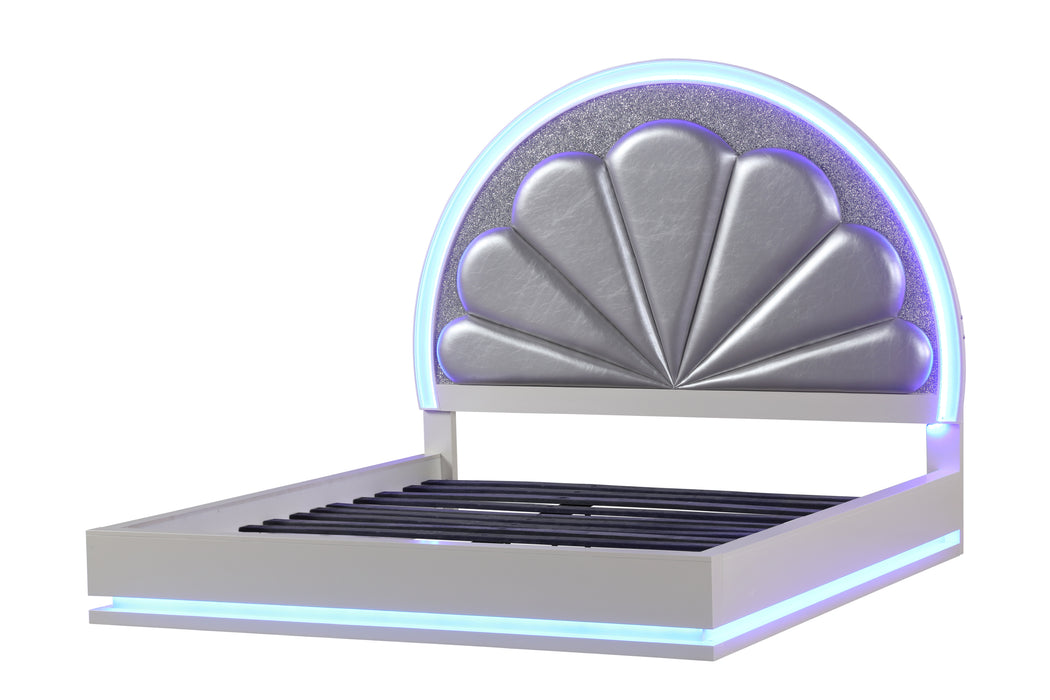 GFD Home - Perla King 5 Pc Vanity LED Bedroom Set Made with Wood in Milky White - GreatFurnitureDeal