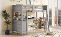 GFD Home - Twin size Loft Bed with Drawers and Desk, Wooden Loft Bed with Shelves - Gray(OLD SKU: LP000530AAE) - GreatFurnitureDeal