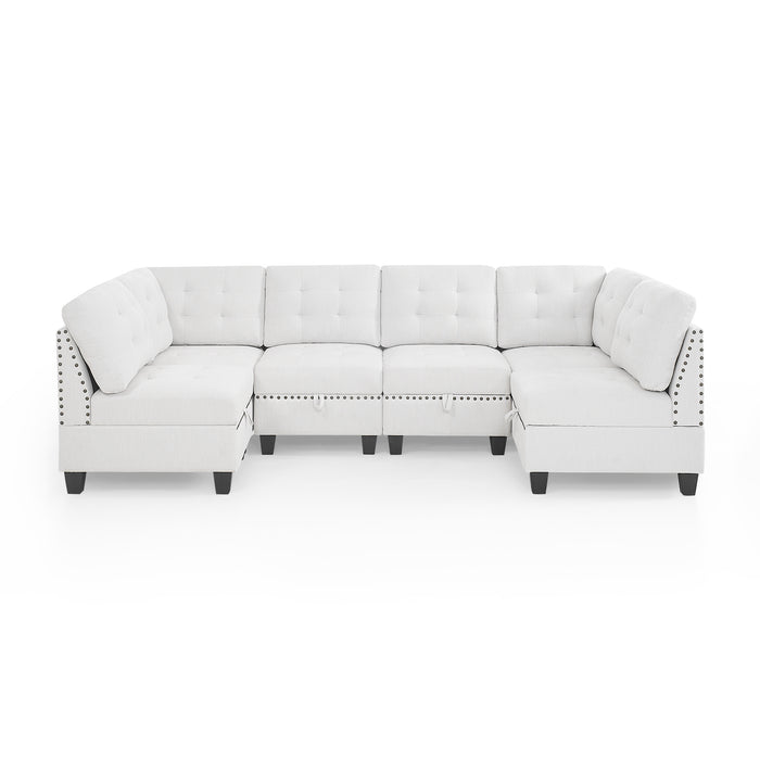 GFD Home - U shape Modular Sectional Sofa，DIY Combination，includes Four Single Chair and Two Corner，Ivory Chenille - GreatFurnitureDeal