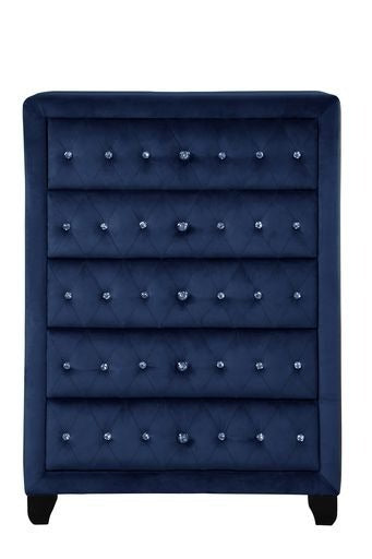 GFD Home - Kendall King 5 Pc Tufted Upholstery Vanity Bedroom Set Made With Wood In Blue - GreatFurnitureDeal