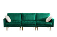 GFD Home - Theo Green Velvet Sofa Loveseat Chair Living Room Set with Pillows - GreatFurnitureDeal