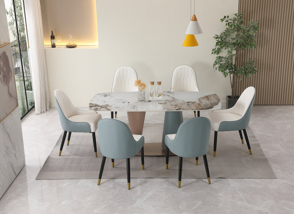 GFD Home - 71" Pandora color sintered stone dining table with 6 pcs Chairs - GreatFurnitureDeal