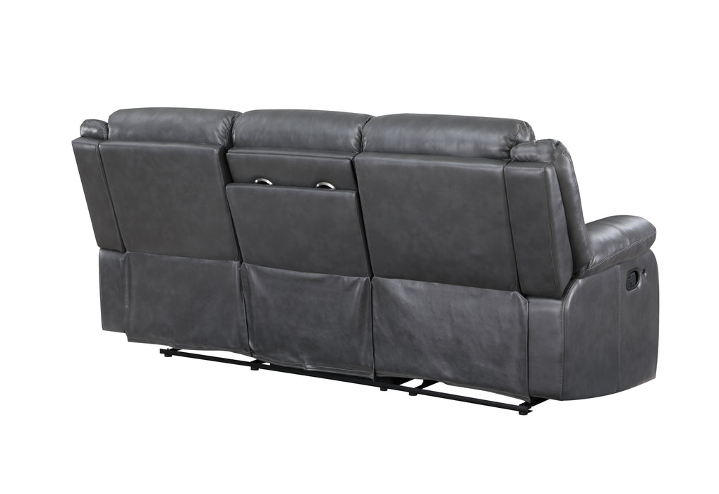 GFD Home - Martin 3 Pc Manual Reclining Sofa set finished with Faux Leather/ Wood in Gray - GreatFurnitureDeal