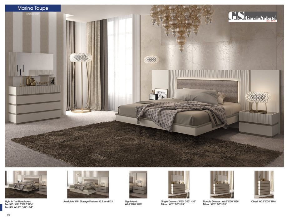 ESF Furniture -  Marina 3 Piece Queen Bedroom Set in Taupe - MARINAQS-TAUPE-3SET - GreatFurnitureDeal
