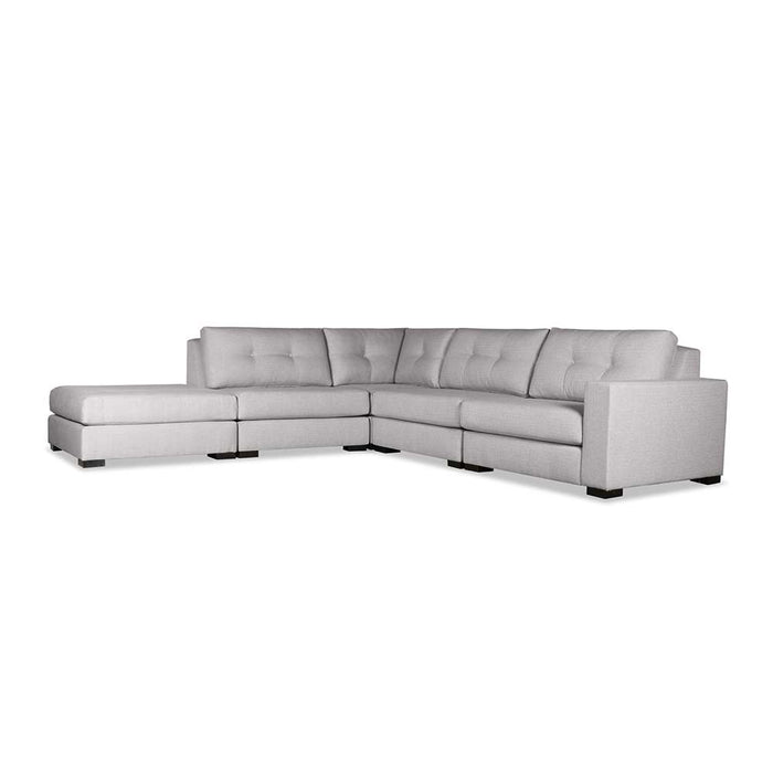 Nativa Interiors - Chester Buttoned Modular L-Shaped Sectional Right Arm Facing 128" With Ottoman Off White - SEC-CHST-BTN-DP-AR1-5PC-PF-WHITE - GreatFurnitureDeal