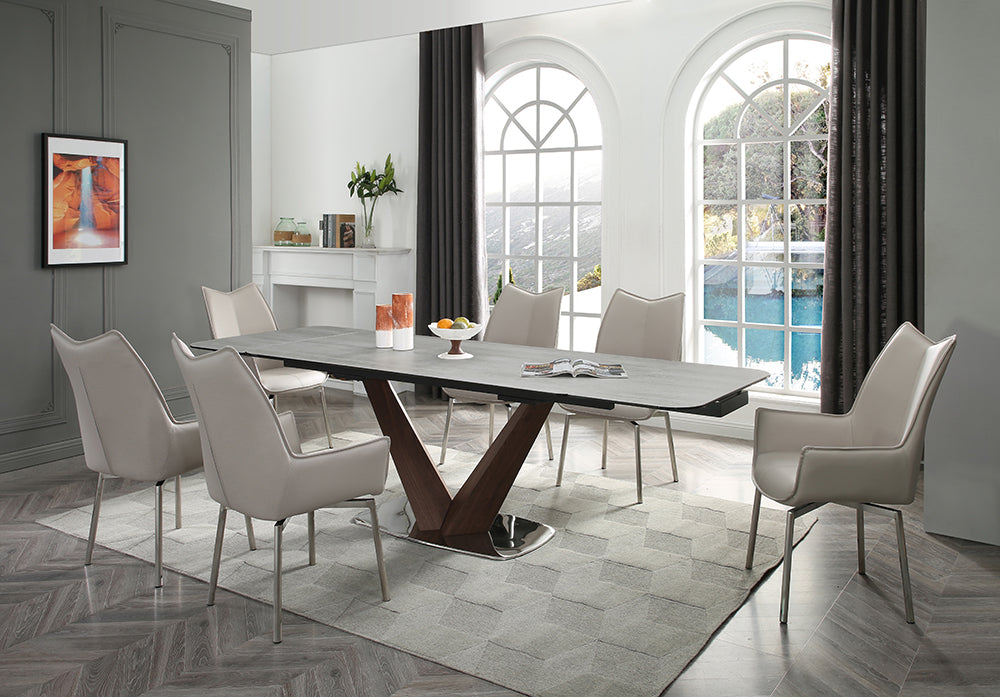 ESF Furniture - 9188 Dining Table 7 Piece Dining Room Set in Taupe - 9188TABLE-TAUPE-7SET