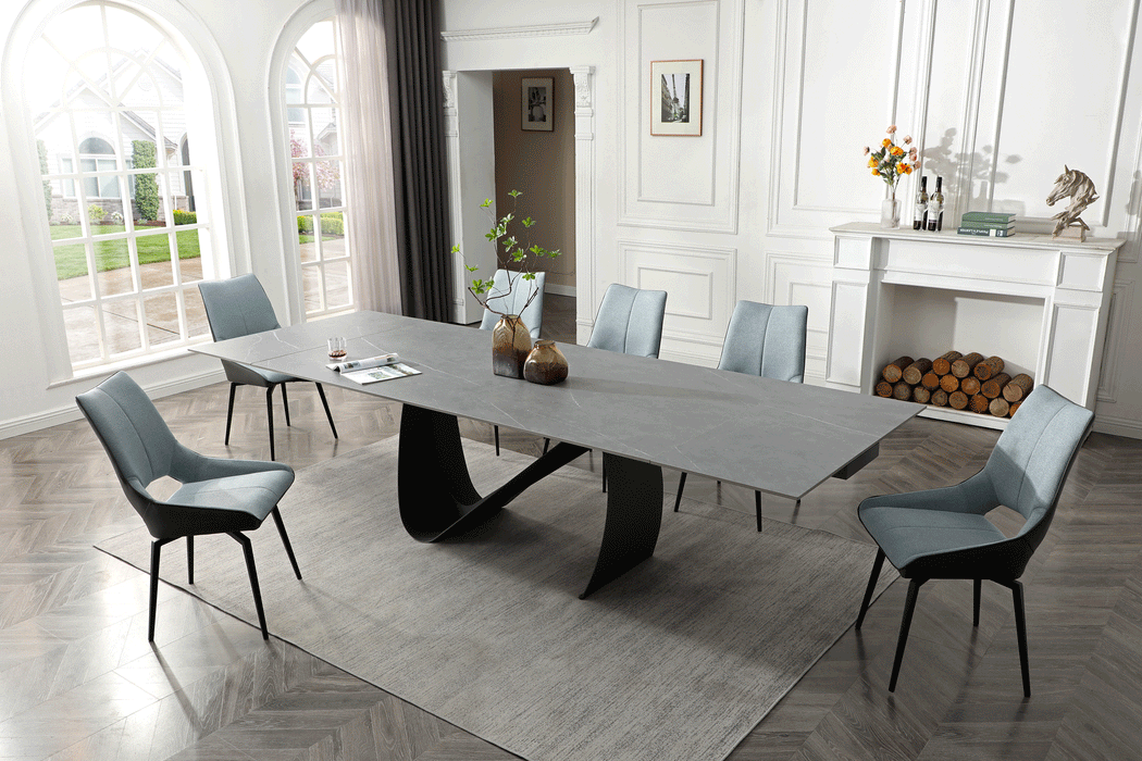 ESF Furniture - 9087 Dining Table with 1239 swivel Blue7 Piece Dining Room Set in Dark Gray - 9087TABLEDARKGREY-1239-7SET - GreatFurnitureDeal
