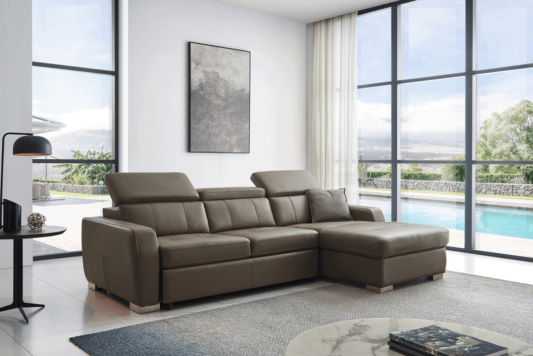 ESF Furniture - 1822 Sectional Sofa Right w/Bed in Grayish Brown Taupe - 1822SECTIONALRIGHT
