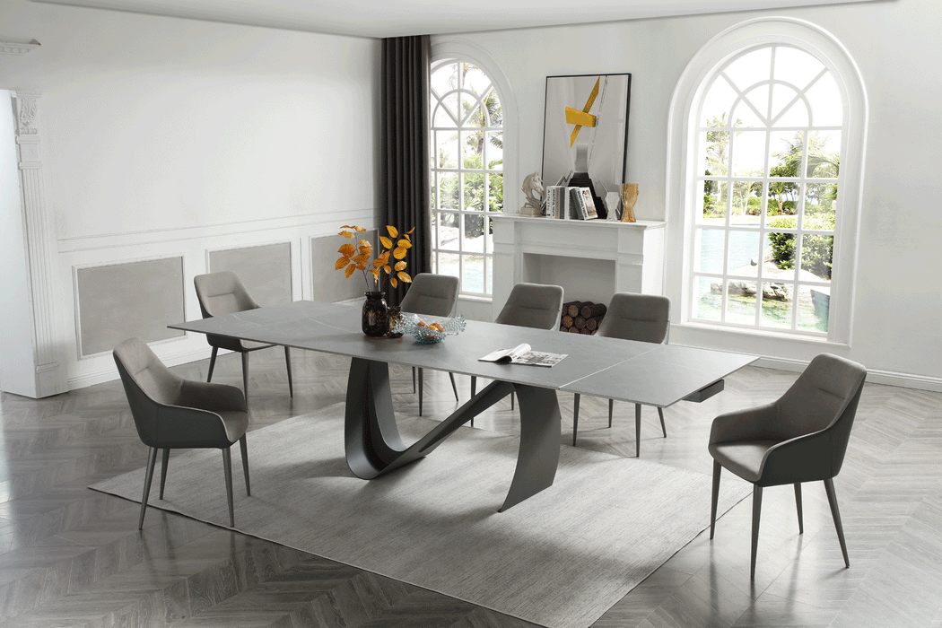 ESF Furniture - 9087 Dining Table 7 Piece Dining Room Set in Dark Gray - 9087TABLEDARKGREY-7SET