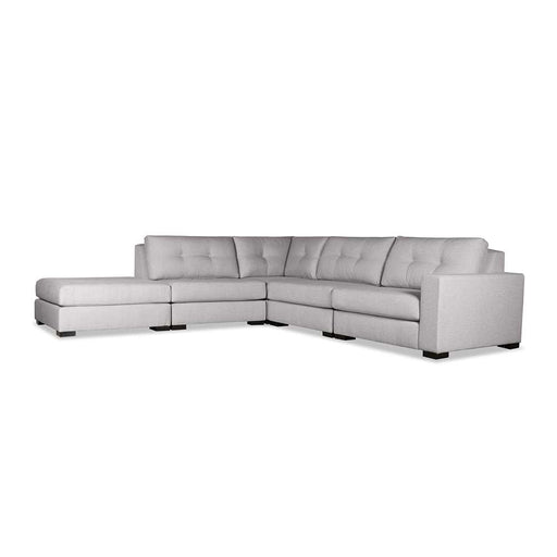 Nativa Interiors - Chester Buttoned Modular L-Shaped Sectional Right Arm Facing 128" With Ottoman Grey - SEC-CHST-BTN-DP-AR1-5PC-PF-GREY - GreatFurnitureDeal