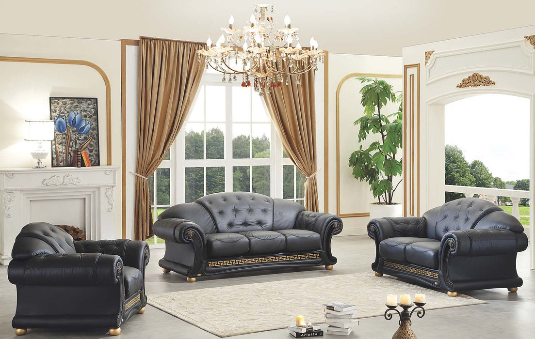 ESF Furniture - Apolo 3 Piece Living Room Set in Black - APOLO3BLACK-3SET