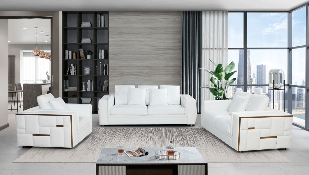 ESF Furniture -  1005 Living Room 3 Piece Living Room Set in White - 1005WHITESLC-3SET