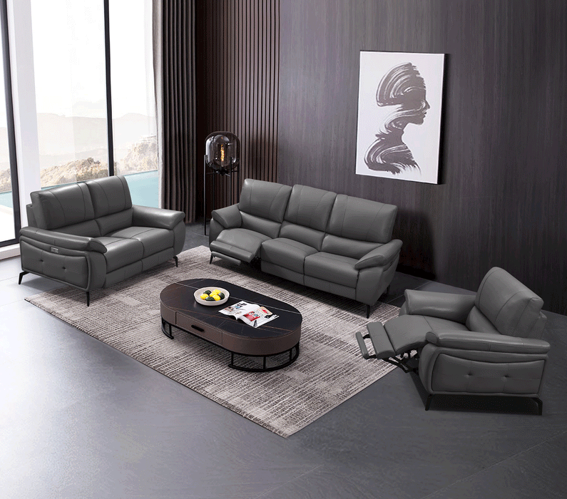 ESF Furniture - 2934 Living Room 3 Piece Living w/Electric Recliner Room Set in Dark Gray - 29343DARKGREYSLC-3SET