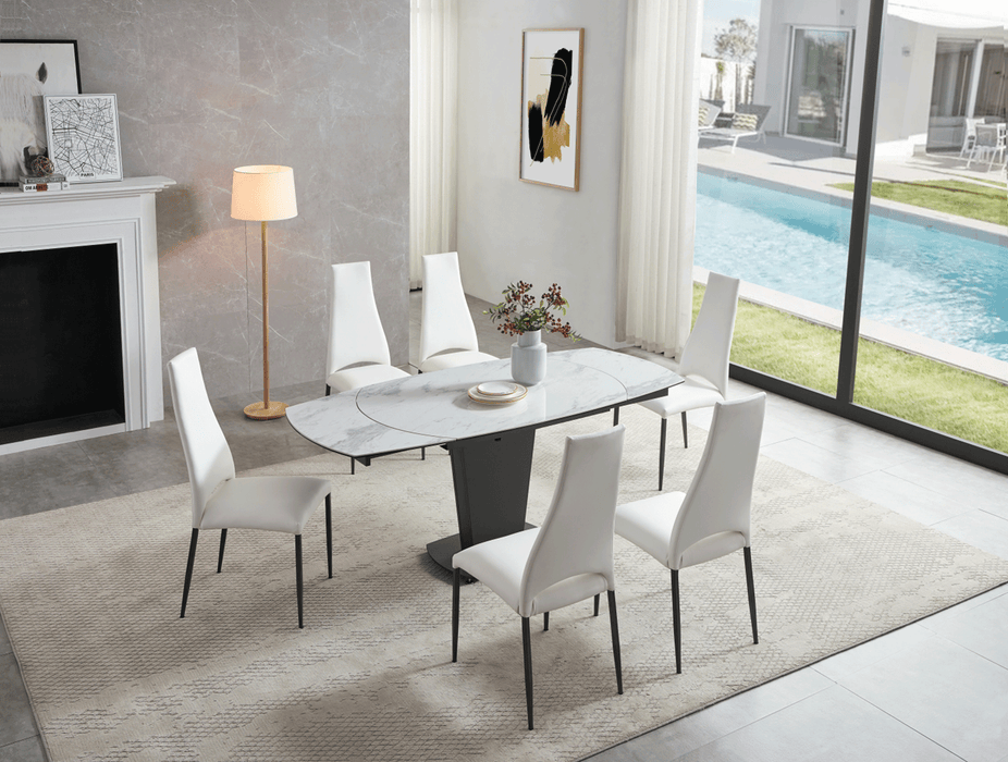 ESF Furniture - 2417 Dining Table 7 Piece Dining Room Set in White - 2417TABLEWHITE-7SET