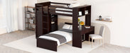 GFD Home - Twin size Loft Bed with a Stand-alone bed, Shelves,Desk,and Wardrobe-Espresso - GreatFurnitureDeal