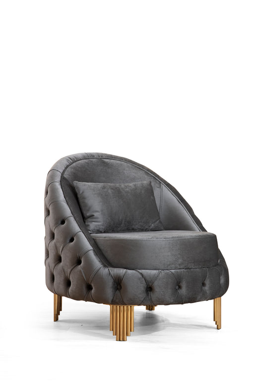 GFD Home - Vanessa Chair Livingroom Set in Grey and Gold with Fabric button-tufted velvet upholstery Finish - GreatFurnitureDeal