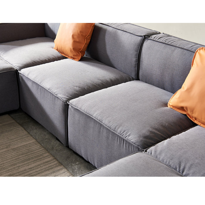 GFD Home - Modular U Shape Sectional Fabric Sofa (Grey) - GreatFurnitureDeal