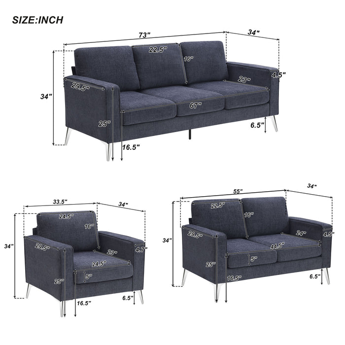 GFD Home -[VIDEO provided] [New]Modern 3-Piece Sofa Sets with Sturdy Metal Legs,Chenille Upholstered Couches Sets Including 3-Seat Sofa, Loveseat and Single Chair for Living Room Furniture Set (1+2+3 Seat) - GreatFurnitureDeal