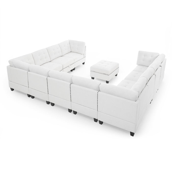 GFD House - U shape Modular Sectional Sofa，DIY Combination，includes Seven Single Chair， Four Corner and One Ottoman，Ivory - GreatFurnitureDeal