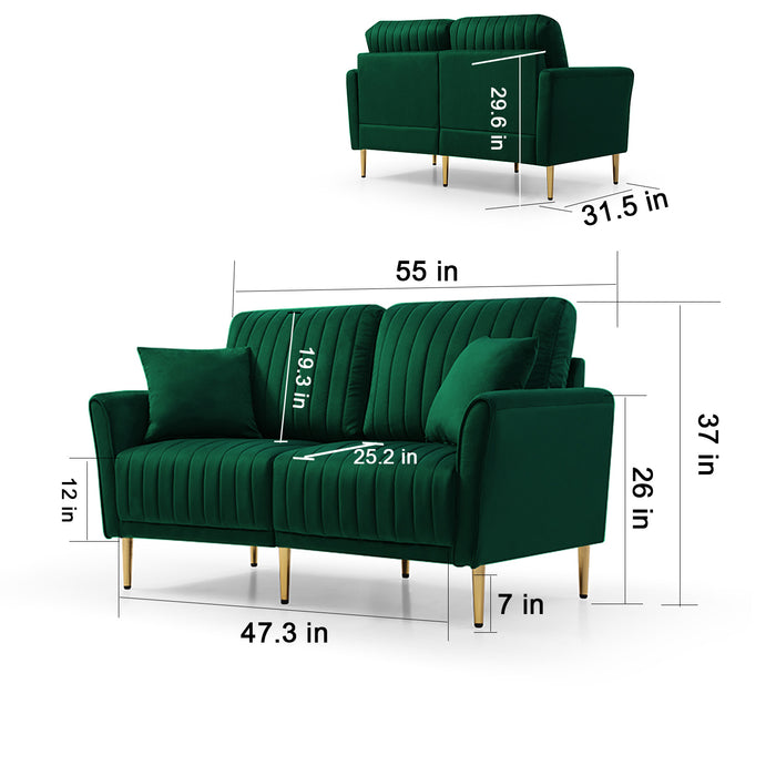 GFD Home - Sofa Sets for Living Room 3 Piece Mid Century Modern Sectional Couch Set, 2 Upholstered Loveseat Sofas and one 3-Seat Sofa (3, Green Velvet) - GreatFurnitureDeal
