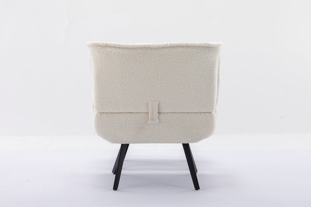 GFD HOME - Modern Soft Teddy Fabric Material Large Width Accent Chair Leisure Chair Armchair TV Chair Bedroom Chair With Ottoman Black Legs For Indoor Home And Living Room,White - GreatFurnitureDeal