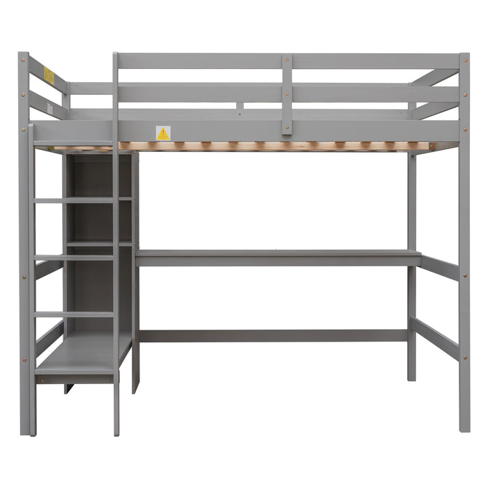 GFD Home - Full Size Loft Bed with Multifunction Shelves and Under-bed Desk, Gray - GreatFurnitureDeal