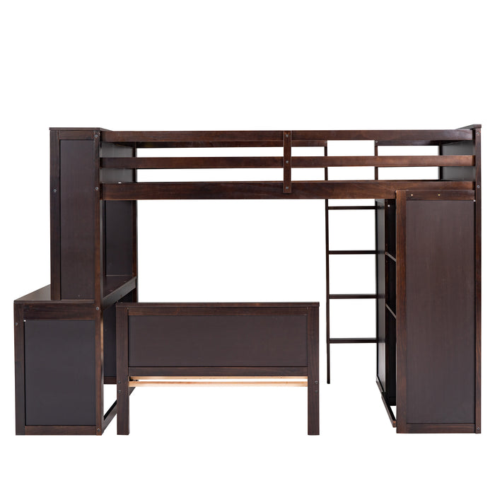 GFD Home - Twin size Loft Bed with a Stand-alone bed, Shelves,Desk,and Wardrobe-Espresso - GreatFurnitureDeal