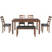 GFD Home - TREXM 6-Piece Kitchen Simple Wooden Dining Table and Chair with Bench, PU Cushion (Walnut) - GreatFurnitureDeal