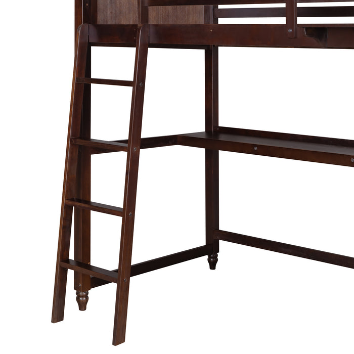 GFD Home - Twin size Loft Bed with Drawers and Desk, Wooden Loft Bed with Shelves - Espresso(OLD SKU: LP000530AAP) - GreatFurnitureDeal