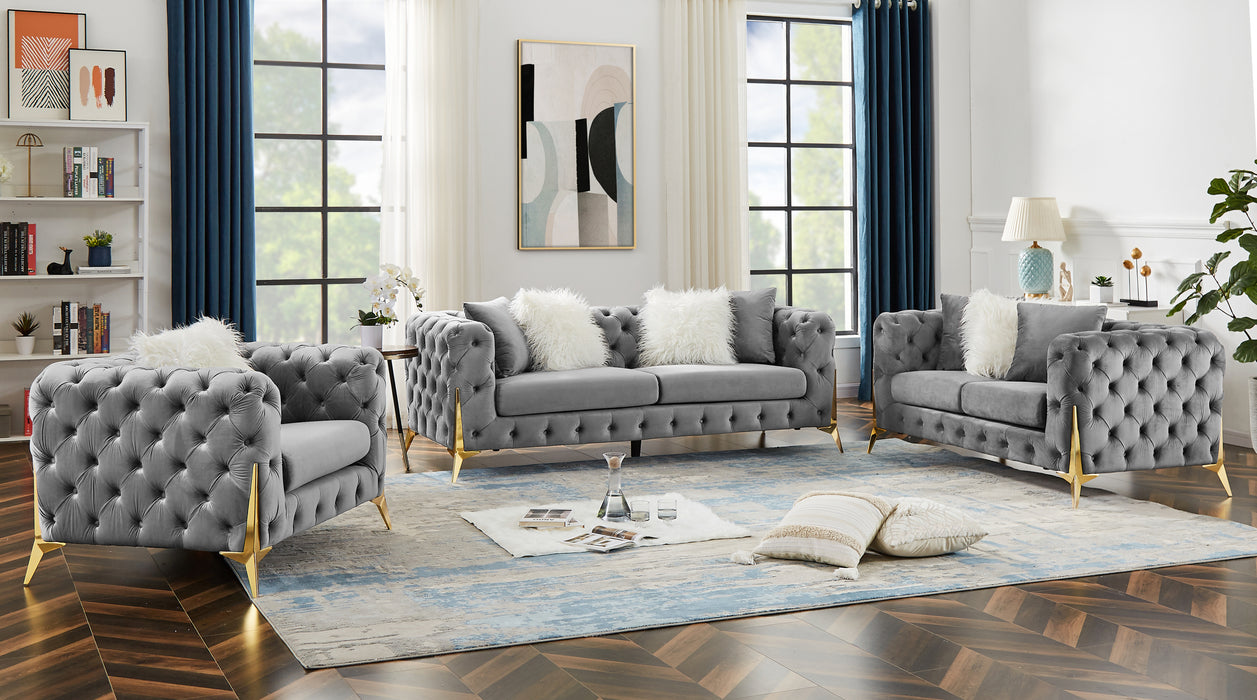 GFD Home - grey velvet sofa - GreatFurnitureDeal