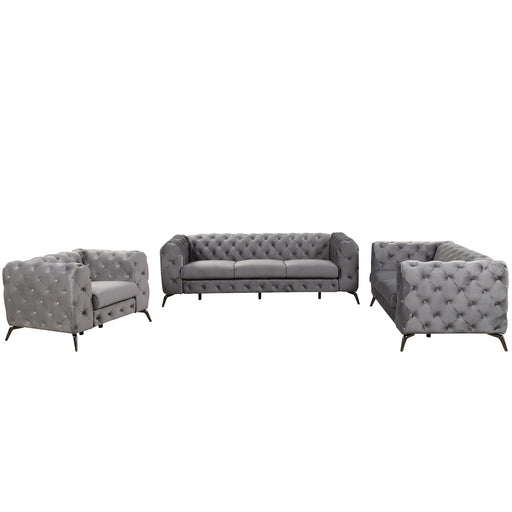 GFD Home - Modern 3-Piece Sofa Sets with Sturdy Metal Legs,Velvet Upholstered Couches Sets Including Three Seat Sofa, Loveseat and Single Chair for Living Room Furniture Set,Gray - GreatFurnitureDeal