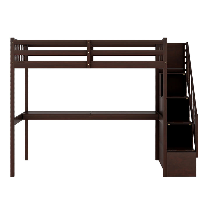 GFD Home - Twin Size Loft Bed with Staircase and Built-in Desk ,Espresso - GreatFurnitureDeal