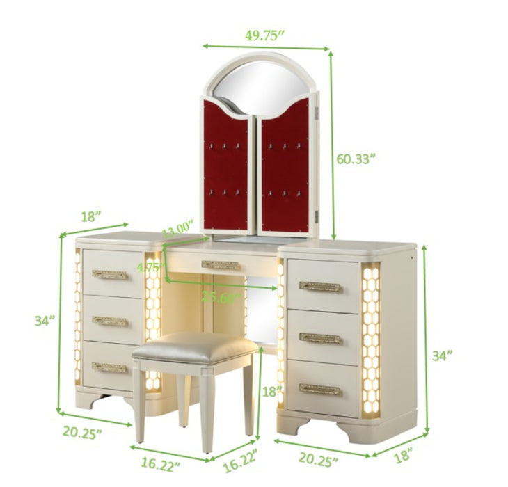 GFD Home - Jasmine Queen 4 Pc Unique LED Vanity Bedroom Set made with Wood in Beige - GreatFurnitureDeal