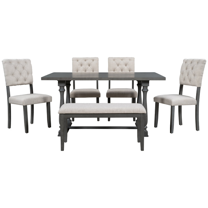 GFD Home - TREXM 6-Piece Dining Table and Chair Set with Special-shaped Legs and Foam-covered Seat Backs&Cushions for Dining Room (Gary) - GreatFurnitureDeal