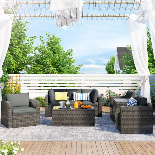 GFD Home - U_STYLE Patio Furniture Sets, 7-Piece Patio Wicker Sofa , Cushions, Chairs , a Loveseat , a Table and a Storage Box - GreatFurnitureDeal