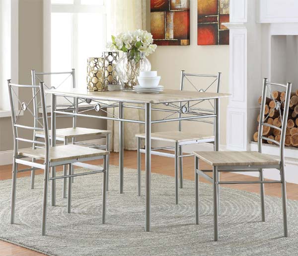 Coaster Furniture - 100035 Brushed Silver 5 Piece Dining Set - 100035