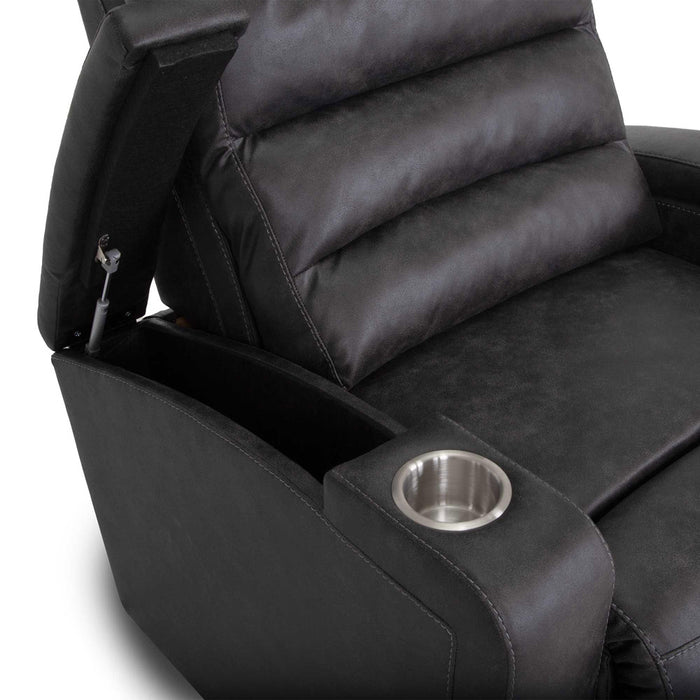 Franklin Furniture - Tipton Home Theater Recliner w/ Power Headrest, Power Recline, Dual Arm Cupholders, and Dual Arm Storage in Slate - 7444-SLATE