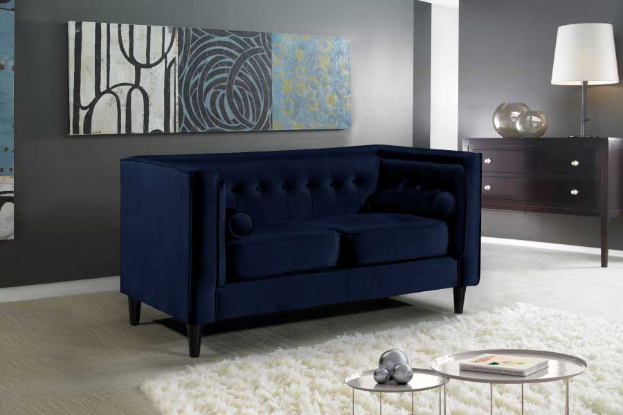 Meridian Furniture - Taylor Velvet Loveseat in Navy - 642Navy-L - GreatFurnitureDeal